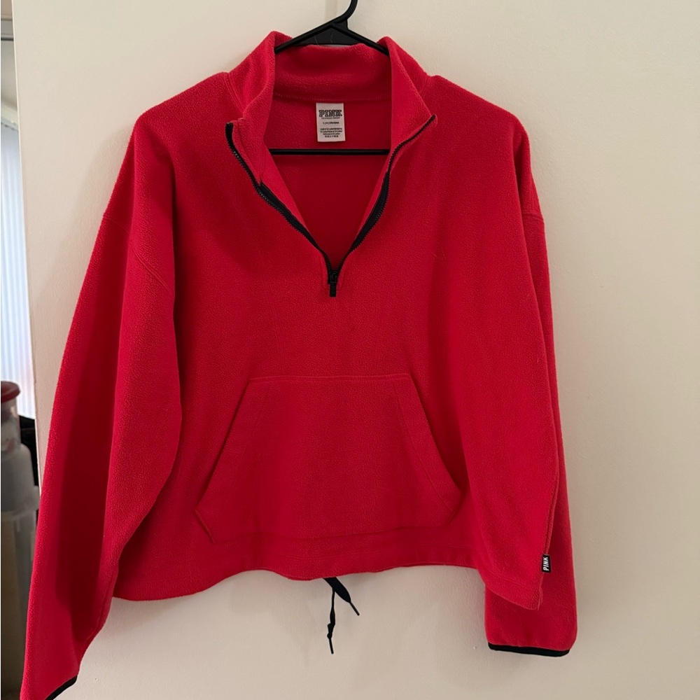 PINK VS Red Half-Zip Fleece Pullover Sweatshirt